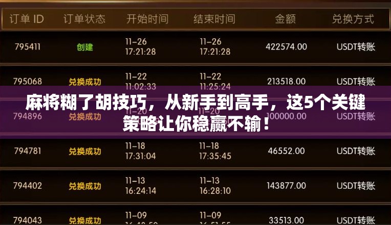 麻将糊了胡技巧，从新手到高手，这5个关键策略让你稳赢不输！