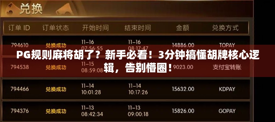 PG规则麻将胡了?新手必看!3分钟搞懂胡牌核心逻辑,告别懵圈! PG规则麻将胡了?新手必看!3分钟搞懂胡牌核心逻辑,告别懵圈!