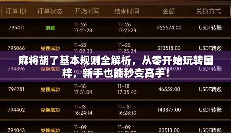 麻将胡了基本规则全解析，从零开始玩转国粹，新手也能秒变高手！