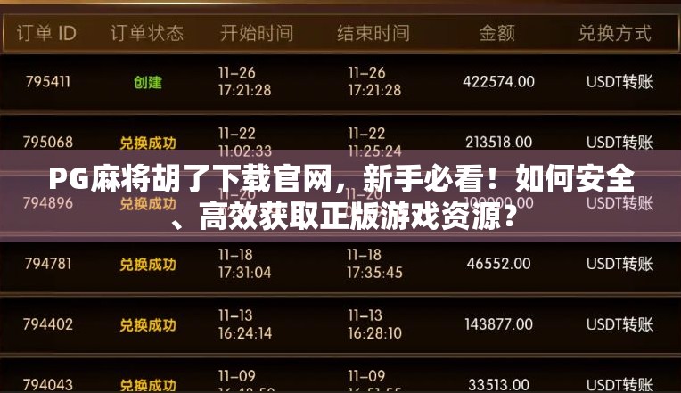 PG麻将胡了下载官网，新手必看！如何安全、高效获取正版游戏资源？